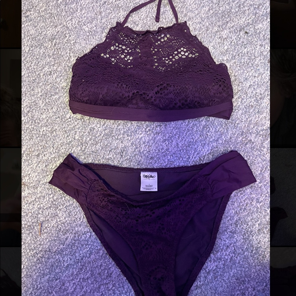 purple lace high neck bikini